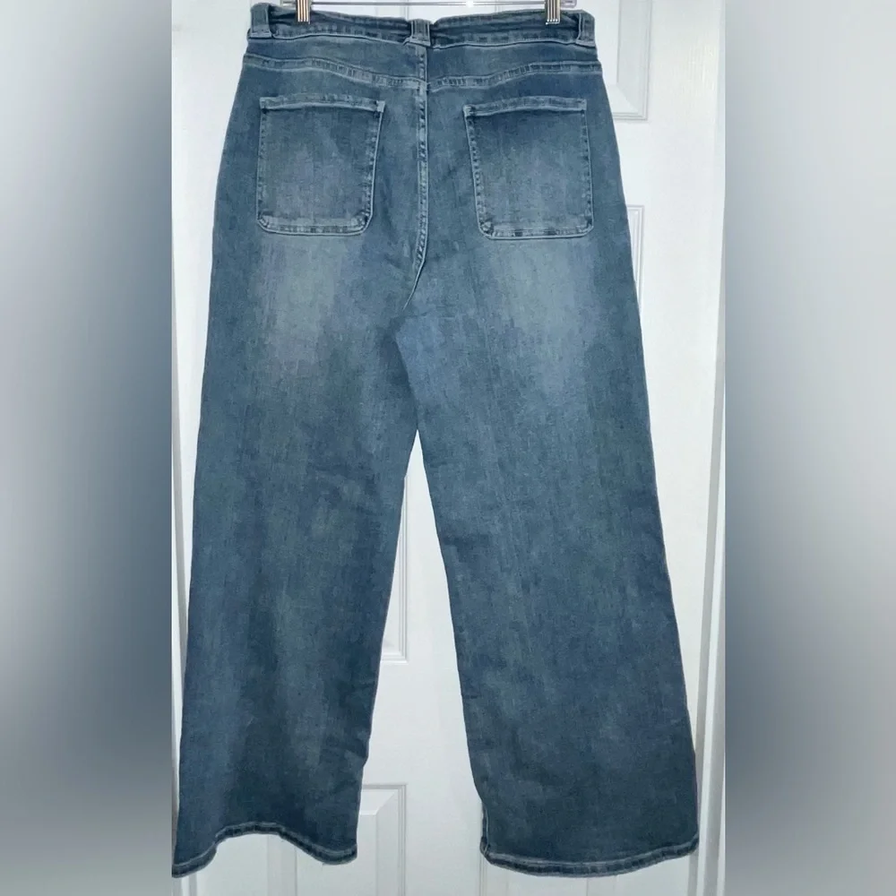 Blue Artemis Jeans Size 12  High Rise WIDE LEG Cotton Blend Stretch - Picture 4 of 6
